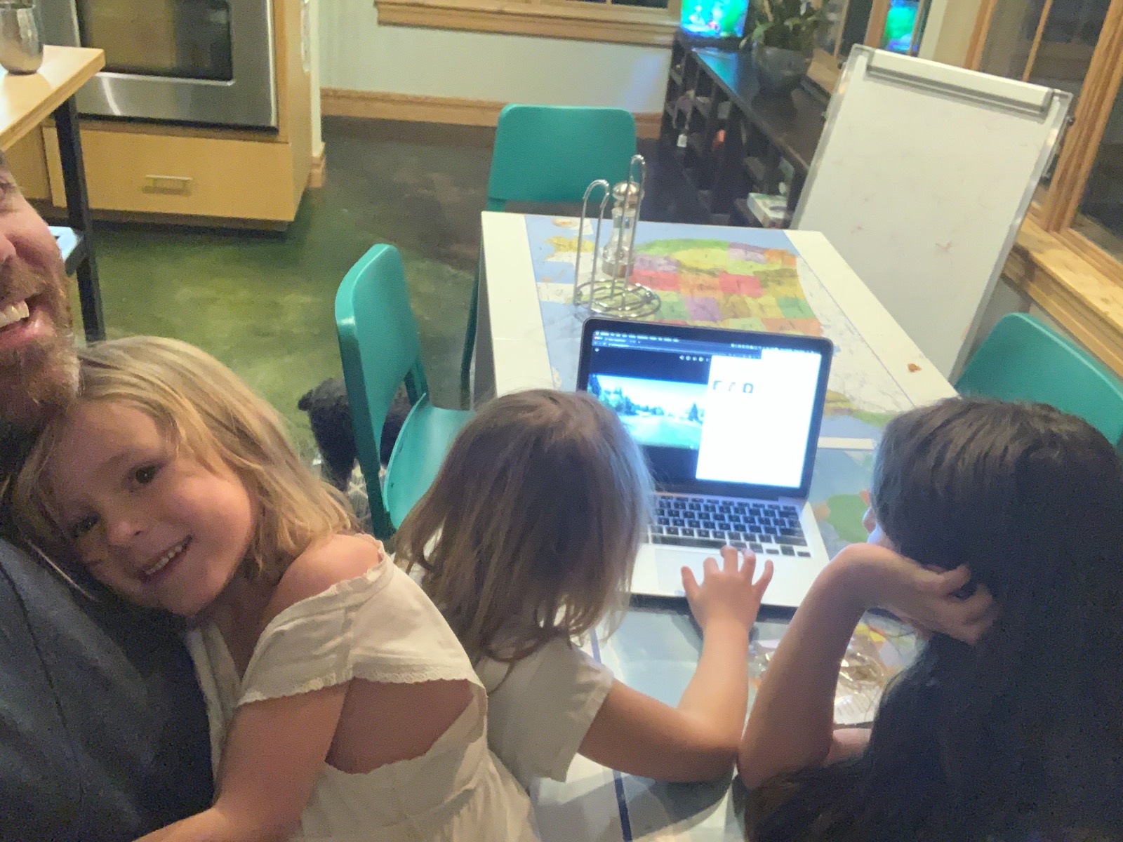 Watching older family videos.