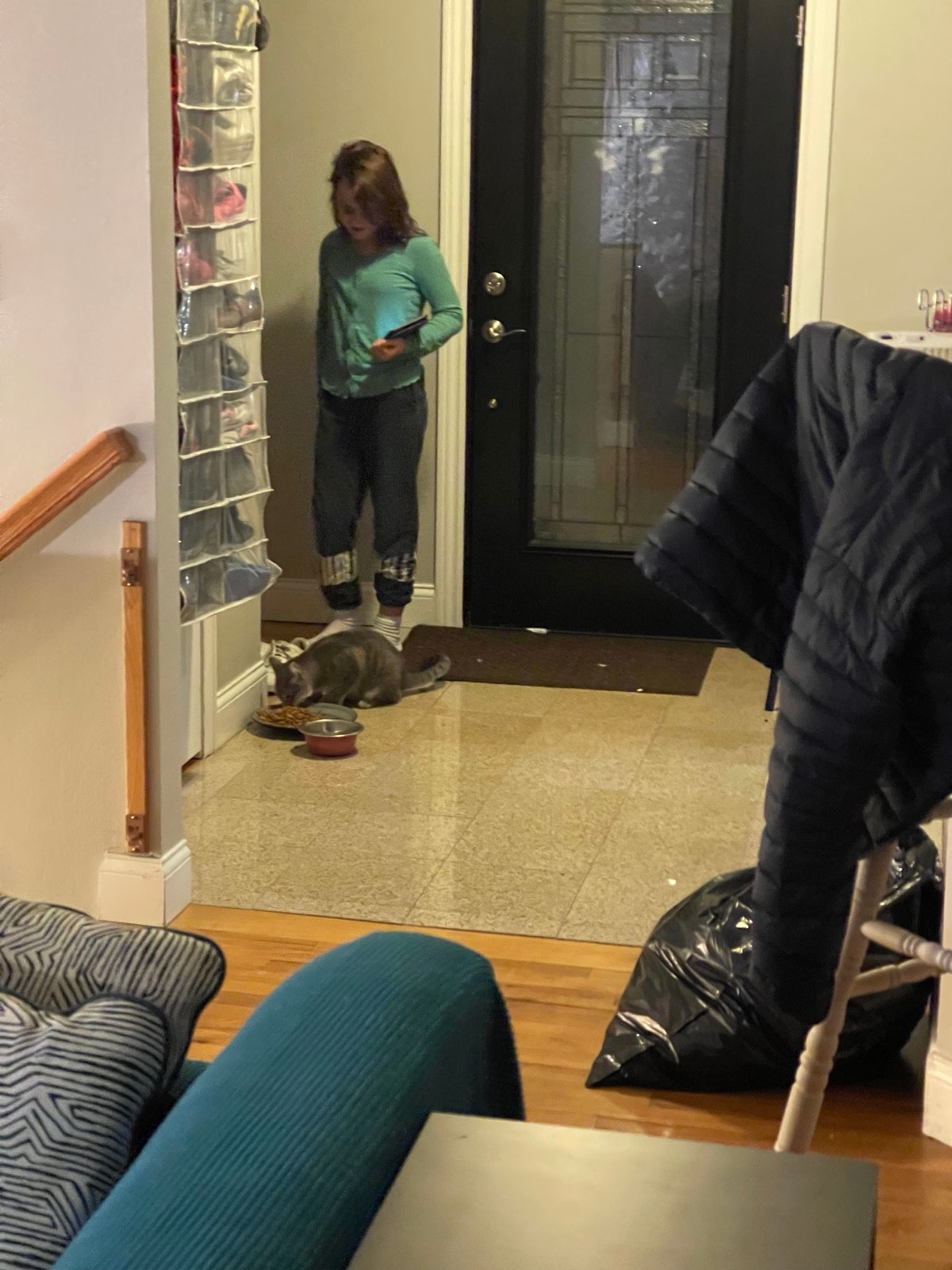 It turns out Stella has learned she can meow at Brigetta when she wants to eat - because she feels more comfortable with Brigetta there watching. 